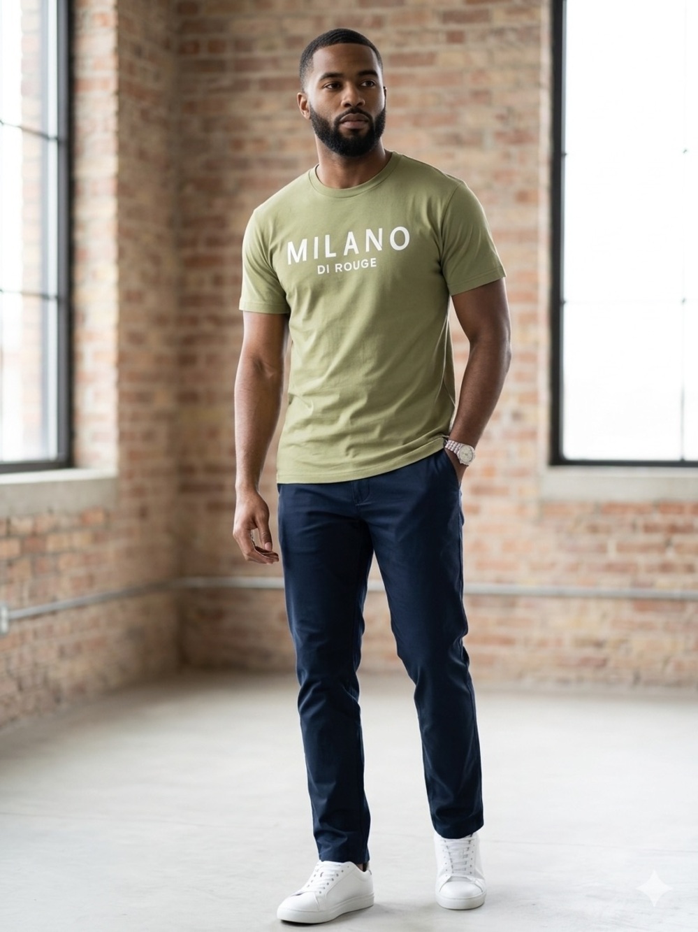 Milano Di Rouge Olive Green Logo Tee